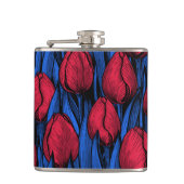 Tulpen in rood en blauw heupfles (Voorkant)