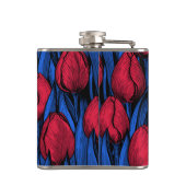 Tulpen in rood en blauw heupfles (Achterkant)