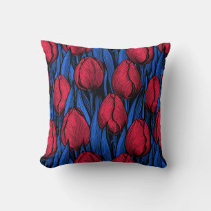 Tulpen in rood en blauw kussen
