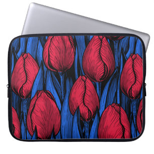 Tulpen in rood en blauw laptop sleeve