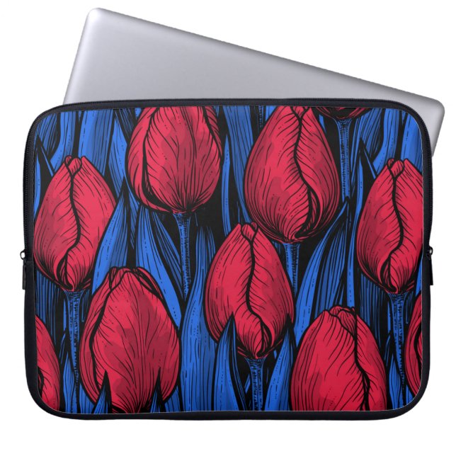 Tulpen in rood en blauw laptop sleeve (Voorkant)