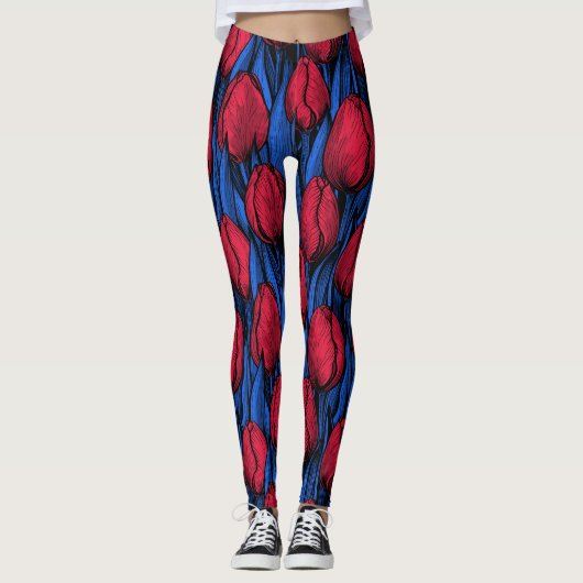 Tulpen in rood en blauw leggings (Voorkant)