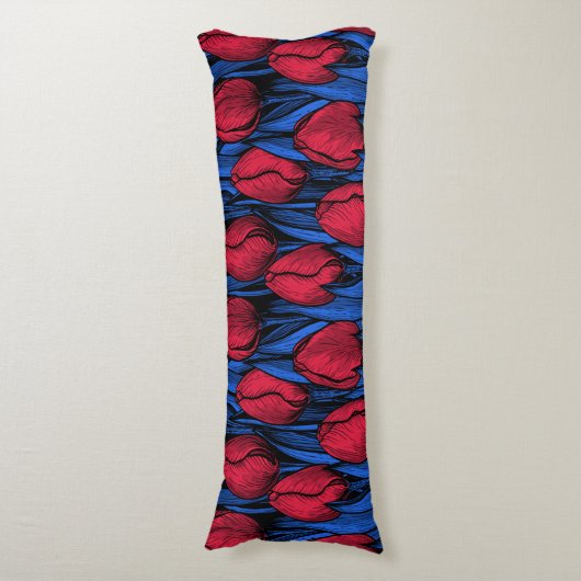 Tulpen in rood en blauw lichaamskussen (Voorkant Verticaal)