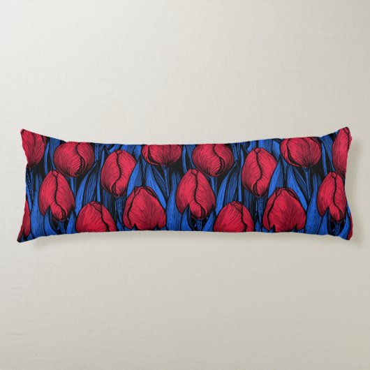 Tulpen in rood en blauw lichaamskussen (Voorkant)