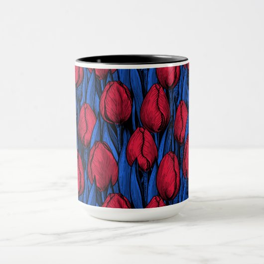 Tulpen in rood en blauw mok (Midden)