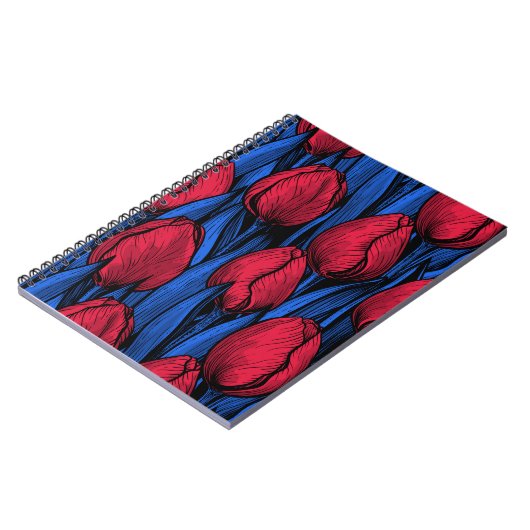 Tulpen in rood en blauw notitieboek (Linkerzijde)