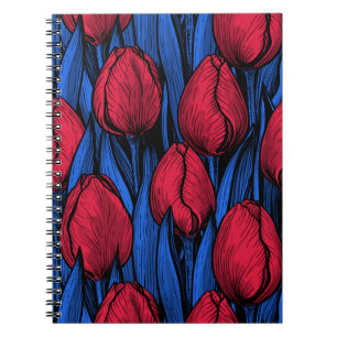 Tulpen in rood en blauw notitieboek