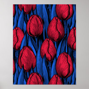 Tulpen in rood en blauw poster