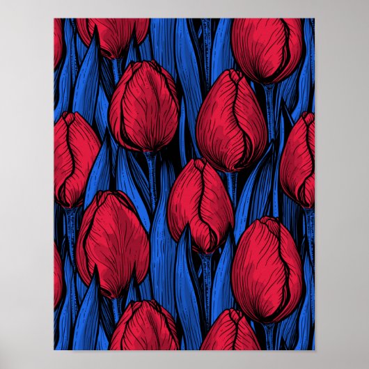 Tulpen in rood en blauw poster (Voorkant)