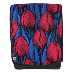 Tulpen in rood en blauw rugtassen