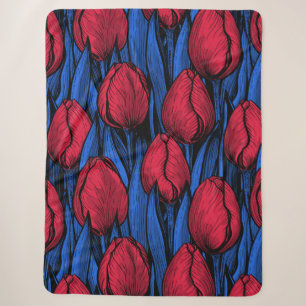 Tulpen in rood en blauw sherpa deken