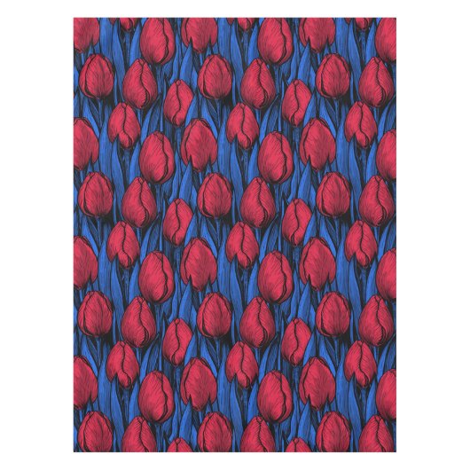 Tulpen in rood en blauw tafelkleed (Voorkant)