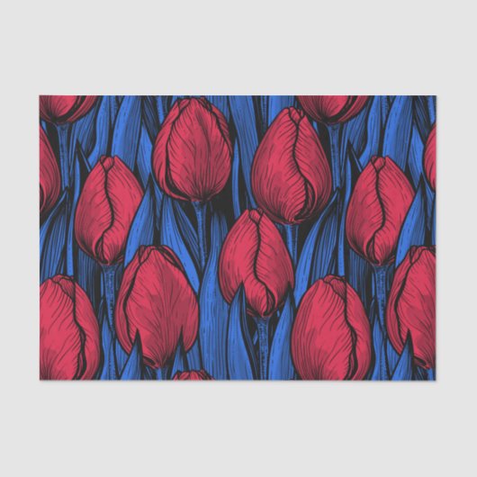 Tulpen in rood en blauw tissuepapier (Voorkant)