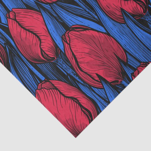 Tulpen in rood en blauw tissuepapier (Detail)