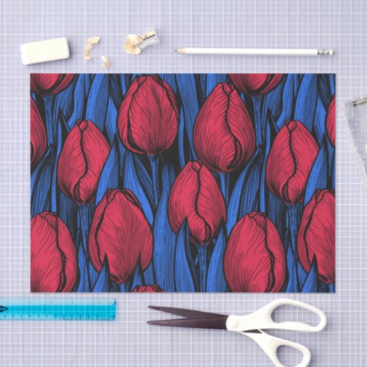 Tulpen in rood en blauw tissuepapier (Craft)