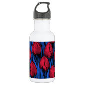 Tulpen in rood en blauw waterfles  (Voorkant)