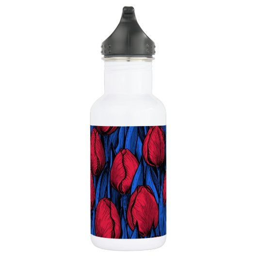 Tulpen in rood en blauw waterfles  (Rechts)