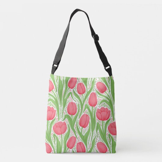 Tulpen in rood en groen crossbody tas (Achterkant)