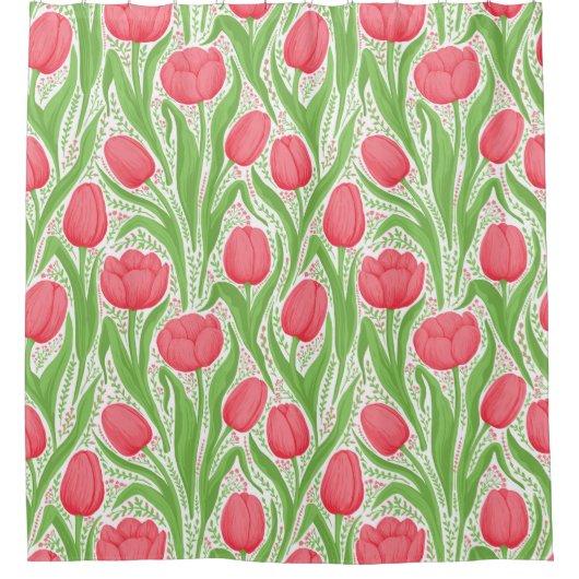 Tulpen in rood en groen douchegordijn (Voorkant)