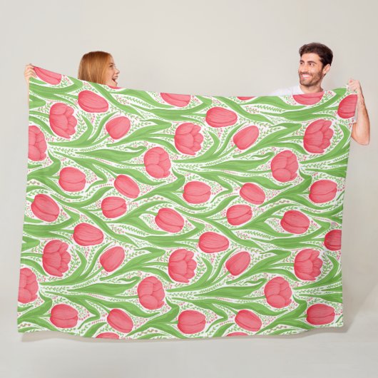 Tulpen in rood en groen fleece deken (In situ)