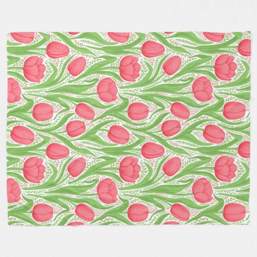 Tulpen in rood en groen fleece deken (Voorkant (Horizontaal))