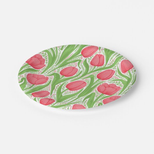 Tulpen in rood en groen papieren bordje (Gekanteld)