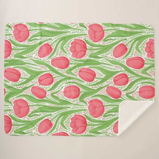 Tulpen in rood en groen sherpa deken (Voorkant (horizontaal))
