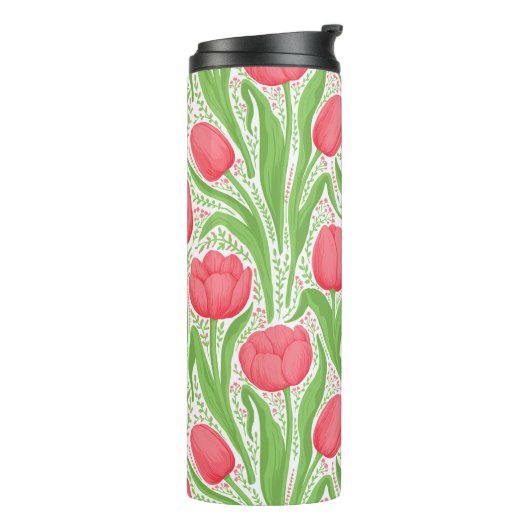 Tulpen in rood en groen thermosbeker (Gedraaid links)