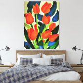 Tulpen in sterke kleuren: Rode Floral Canvas Afdruk (Insitu (Slaapkamer))