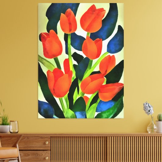 Tulpen in sterke kleuren: Rode Floral Canvas Afdruk (Insitu (Woonkamer))