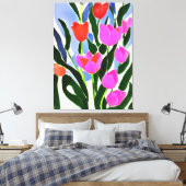 Tulpen in sterke kleuren roze platte kunst canvas afdruk (Insitu (Slaapkamer))
