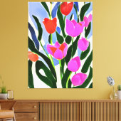Tulpen in sterke kleuren roze platte kunst canvas afdruk (Insitu (Woonkamer))