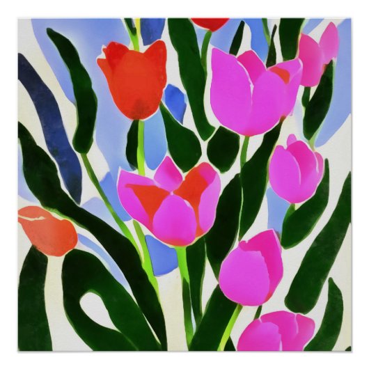 Tulpen in sterke kleuren roze platte kunst perfect poster (Voorkant)