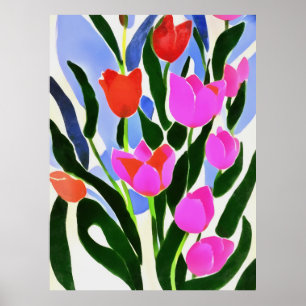 Tulpen in sterke kleuren roze platte kunst poster