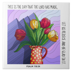 Tulpen in Vase met vers Psalm 118:24 Tegeltje