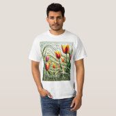 Tulpen in wiegend gras t-shirt (Voorkant volledig)