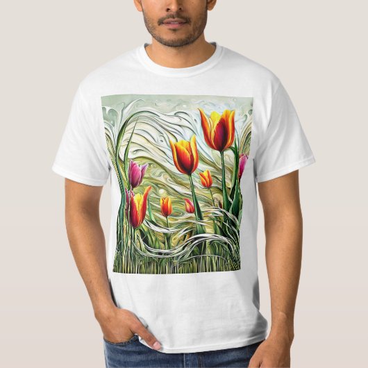 Tulpen in wiegend gras t-shirt (Voorkant)