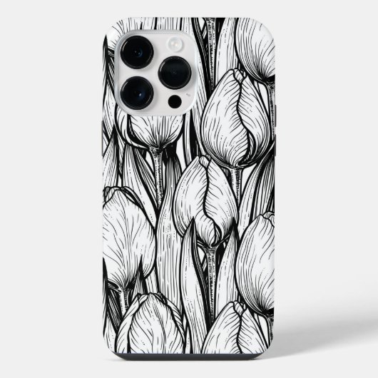 Tulpen in zwart en wit iPhone hoesje (Achterkant)