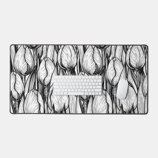 Tulpen in zwart-wit bureaumat (Keyboard & Muis)