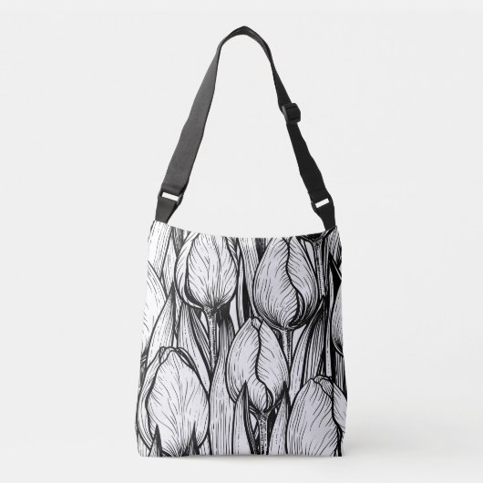 Tulpen in zwart-wit crossbody tas (Voorkant)