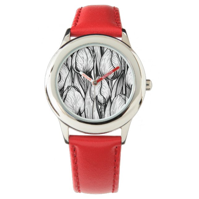 Tulpen in zwart-wit horloge (Voorkant)