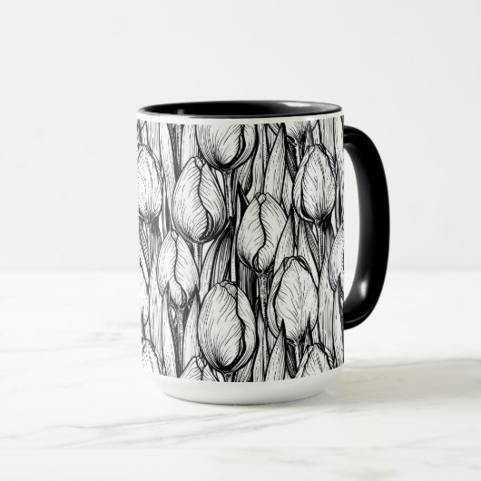 Tulpen in zwart-wit mok (Voorkant rechts)