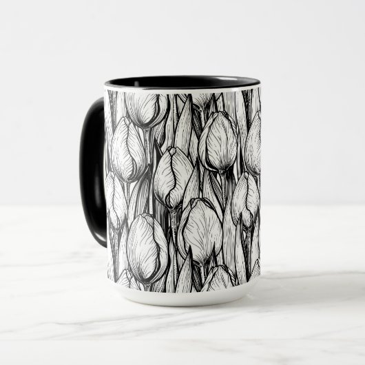 Tulpen in zwart-wit mok (Voorkant links)