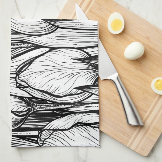 Tulpen in zwart-wit theedoek (Quarter Fold)