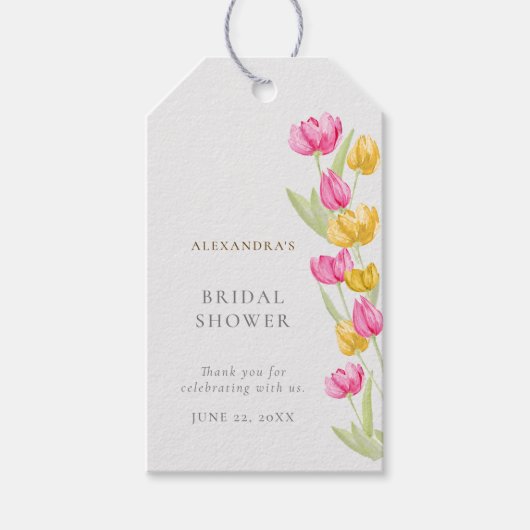 Tulpen Kalligrafie Roze Spring Boho Vrijgezellenfe Cadeaulabel (Voorkant)