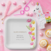 Tulpen Kalligrafie Roze Spring Boho Vrijgezellenfe Papieren Bordje (Feest)