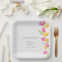 Tulpen Kalligrafie Roze Spring Boho Vrijgezellenfe Papieren Bordje