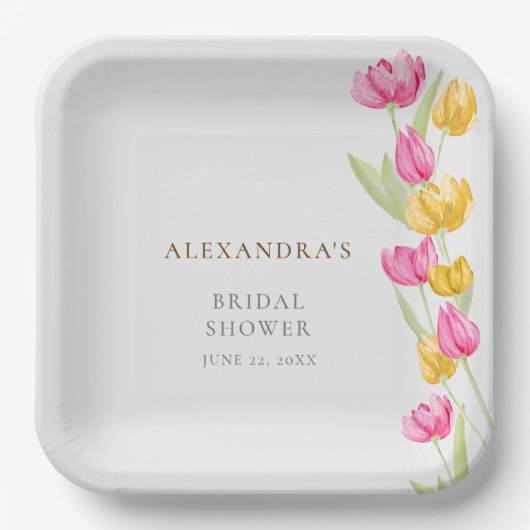 Tulpen Kalligrafie Roze Spring Boho Vrijgezellenfe Papieren Bordje (Voorkant)