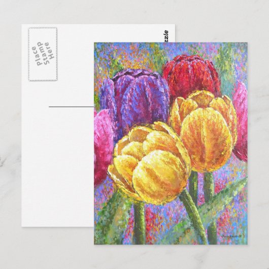  Tulpen, kleurrijke bloemen, met hand geverfd Briefkaart (Voorkant / Achterkant)