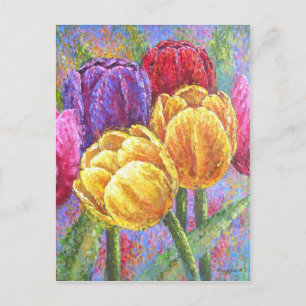 Tulpen, kleurrijke bloemen, met hand geverfd Briefkaart